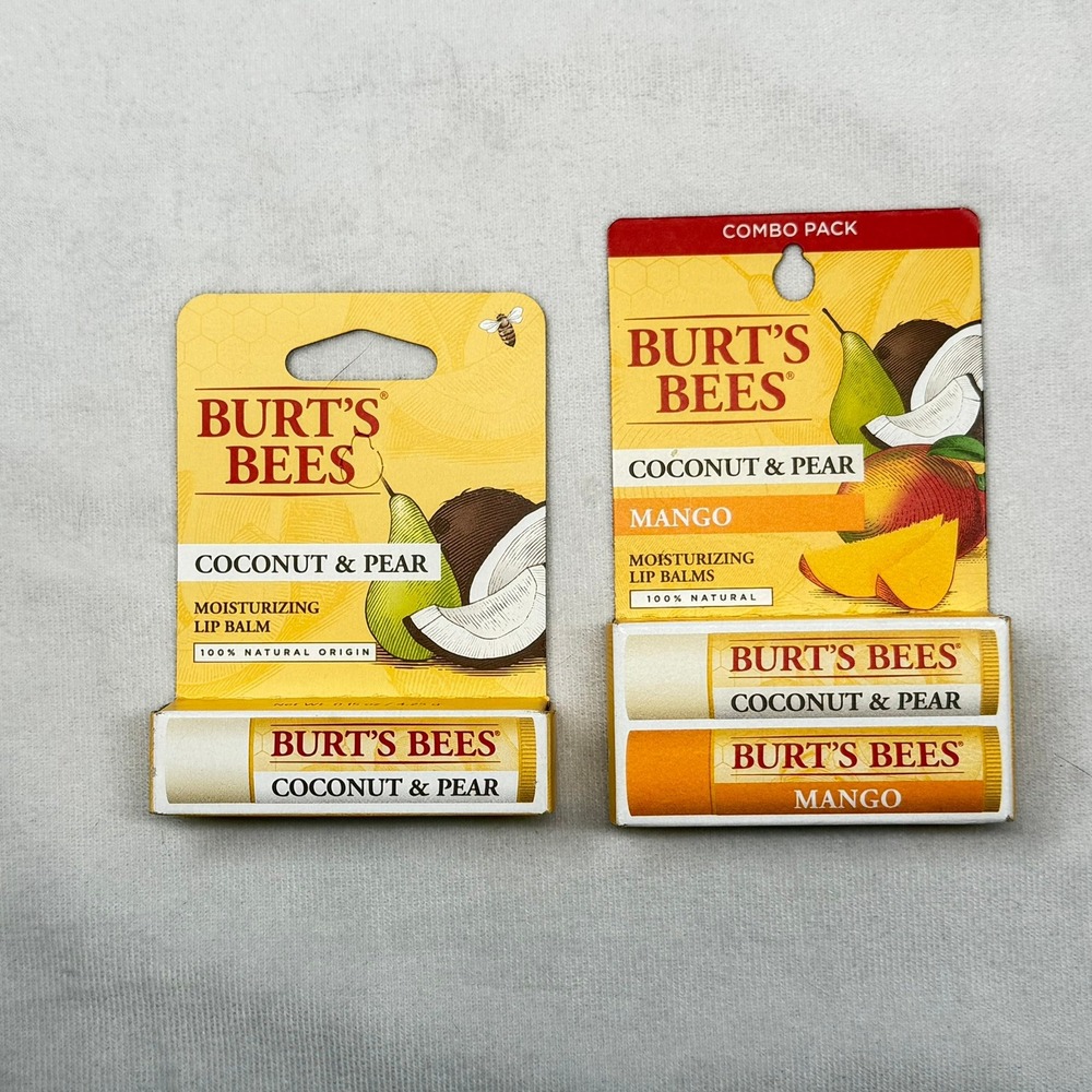 Burt's Bees Lip Balm 3-Pack Coconut & Pear and Mango Moisturizing New